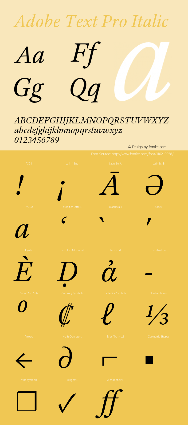 Adobe Text Pro Italic Version 1.042;PS Version 1.000;hotconv 1.0.66;makeotf.lib2.5.29150 Font Sample