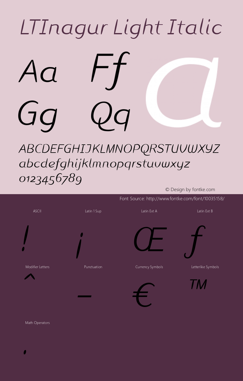 LTInagur Light Italic Version 1.0; 453; initial release Font Sample