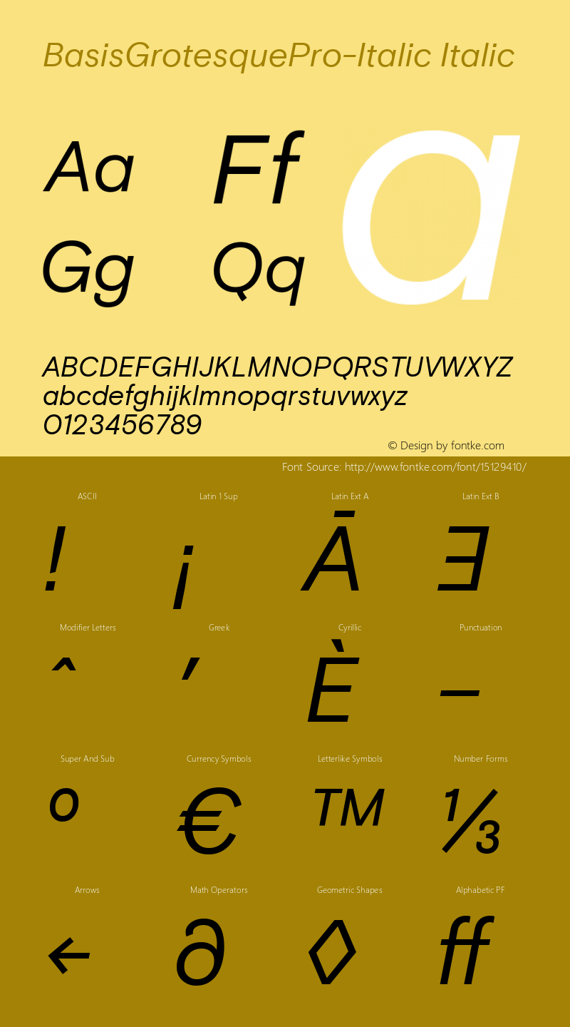 BasisGrotesquePro-Italic Italic Version 1.000 Font Sample
