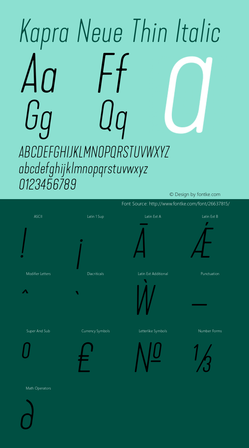 Kapra Neue Thin Italic Version 1.000;PS 001.000;hotconv 1.0.88;makeotf.lib2.5.64775 Font Sample