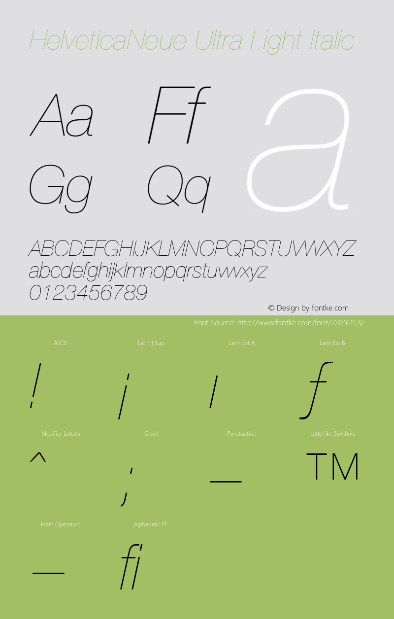 18 pt Helvetica* 26 Ultra Light Italic  99472 Version 001.100 Font Sample