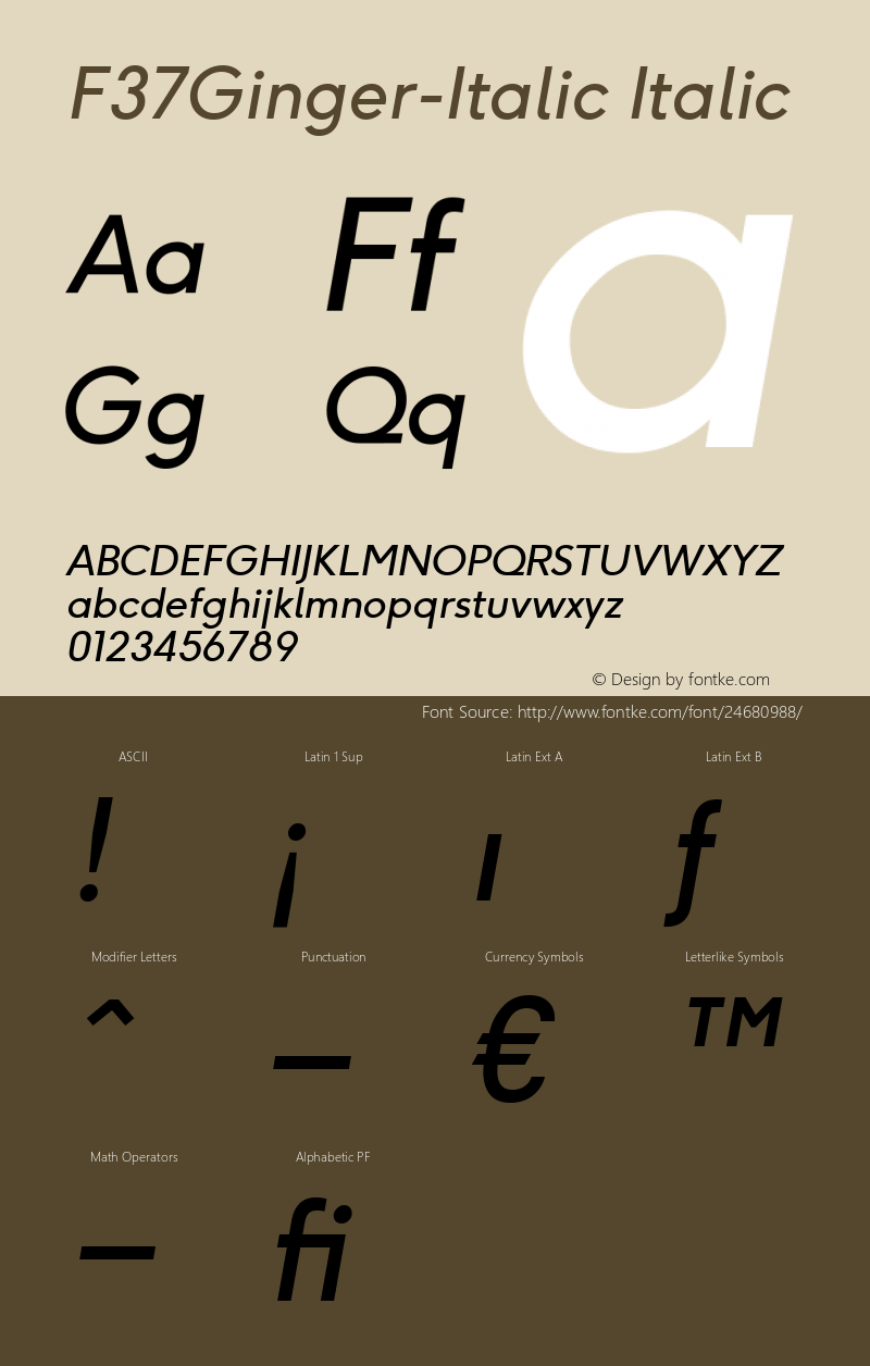 F37Ginger-Italic Version 1.000;PS 001.000;hotconv 1.0.88;makeotf.lib2.5.64775 Font Sample