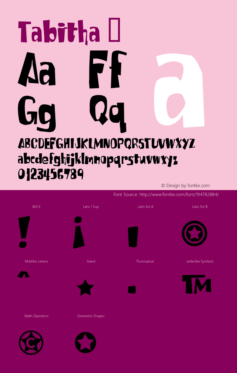 ☞Tabitha Macromedia Fontographer 4.1.5 5/21/02;com.myfonts.easy.t26.tabitha.tabitha.wfkit2.version.Dw1图片样张