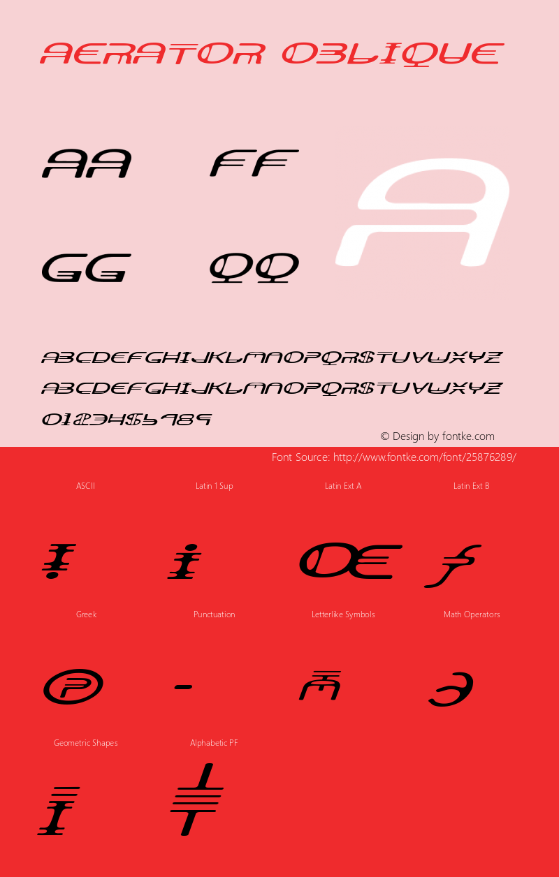 AeratorOblique Version 001.000 Font Sample