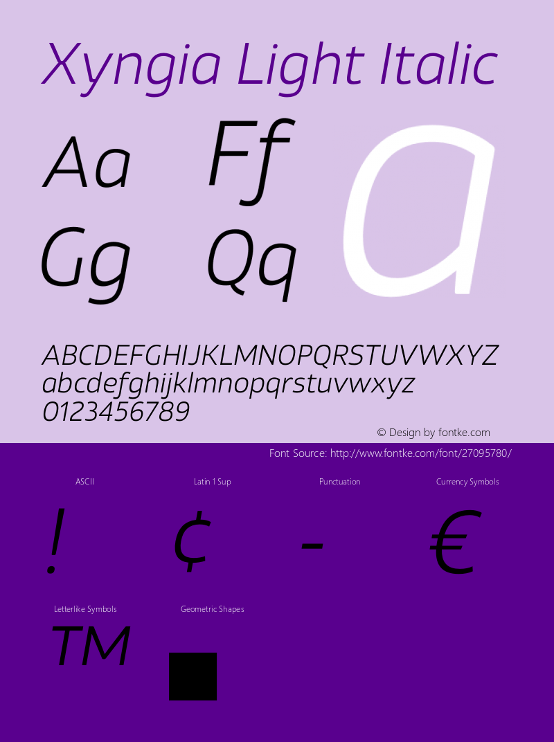 Xyngia Light Italic Version 1.020;PS 001.020;hotconv 1.0.88;makeotf.lib2.5.64775 Font Sample