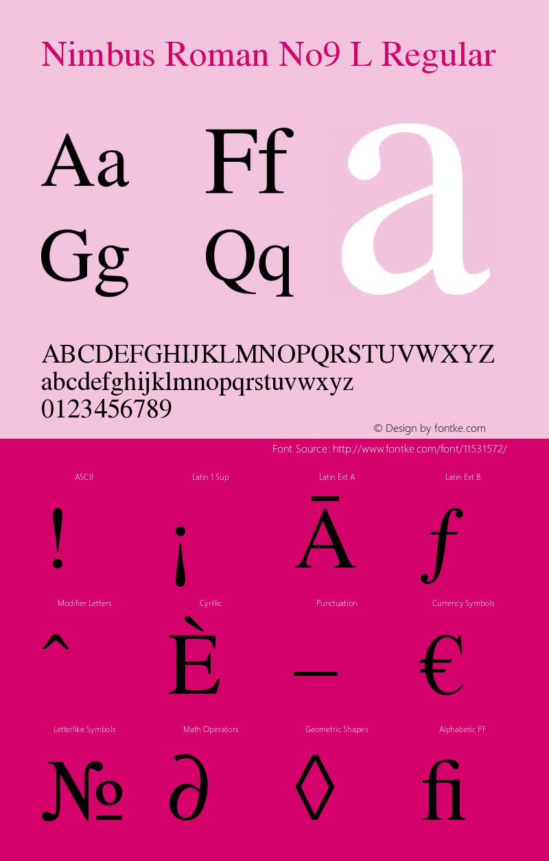 Nimbus Roman No9 L Regular Version 1.06 Font Sample