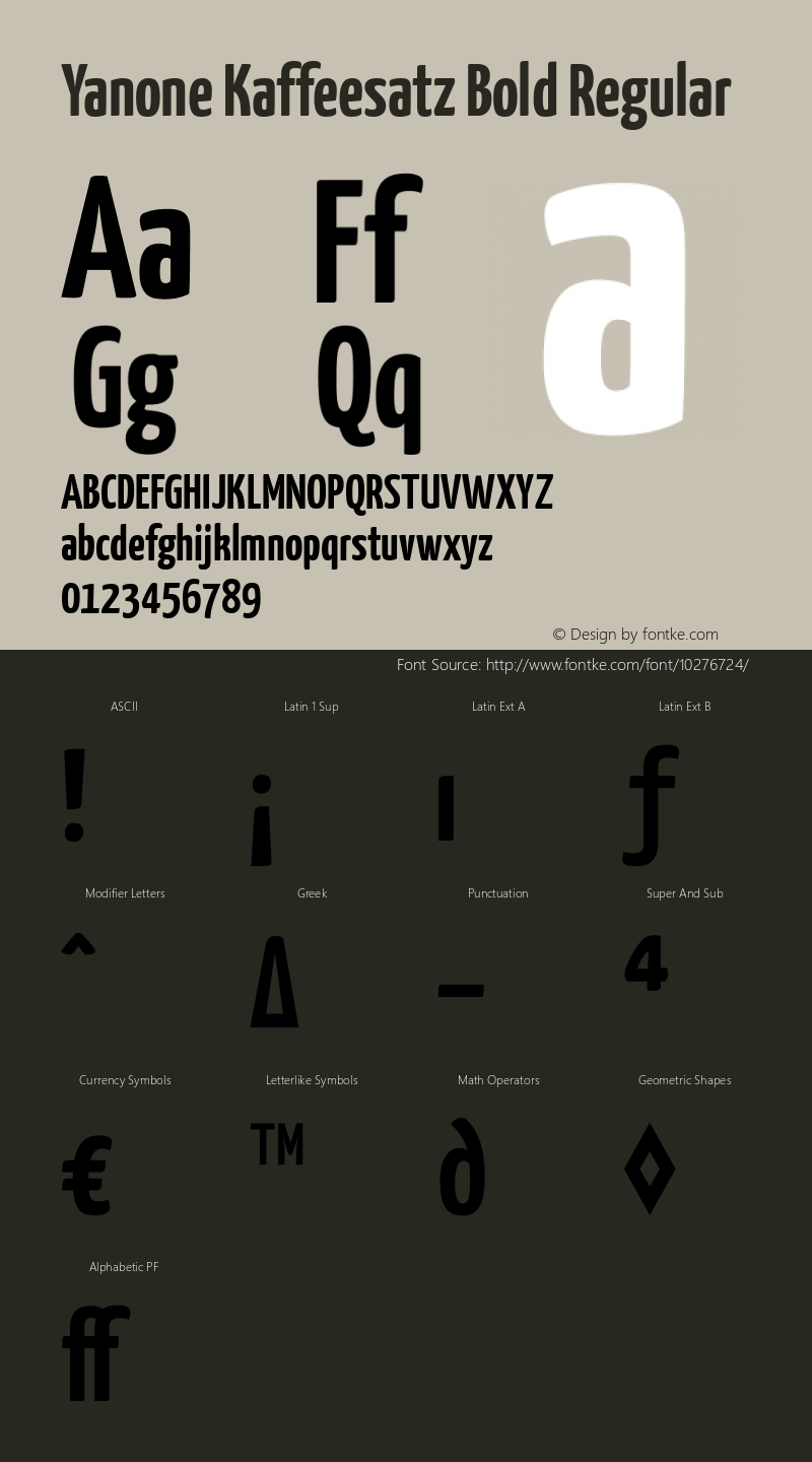 Yanone Kaffeesatz Bold Regular Version 1.002 Font Sample