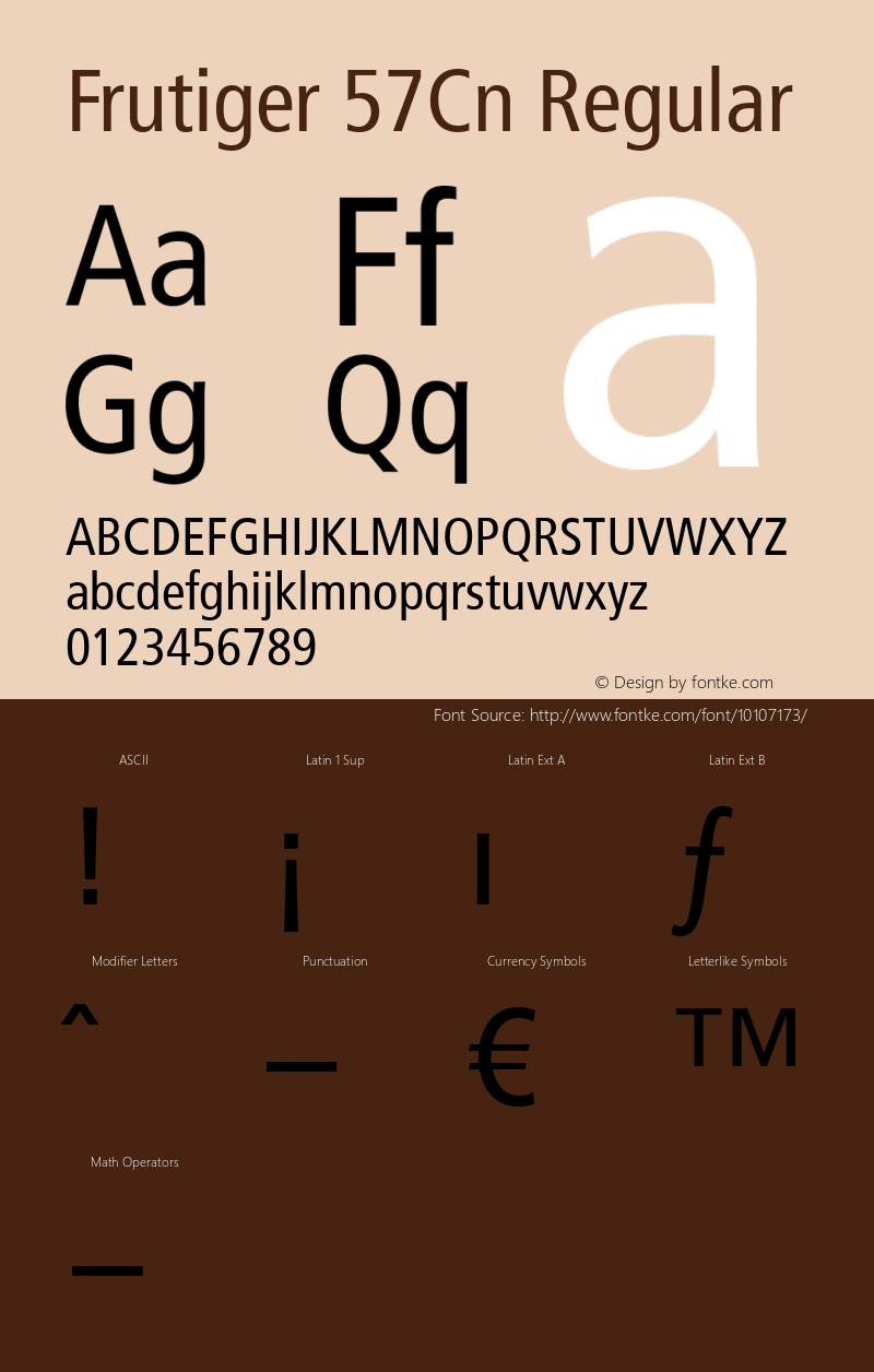 Frutiger 57Cn Regular 1999; 1.1 Font Sample