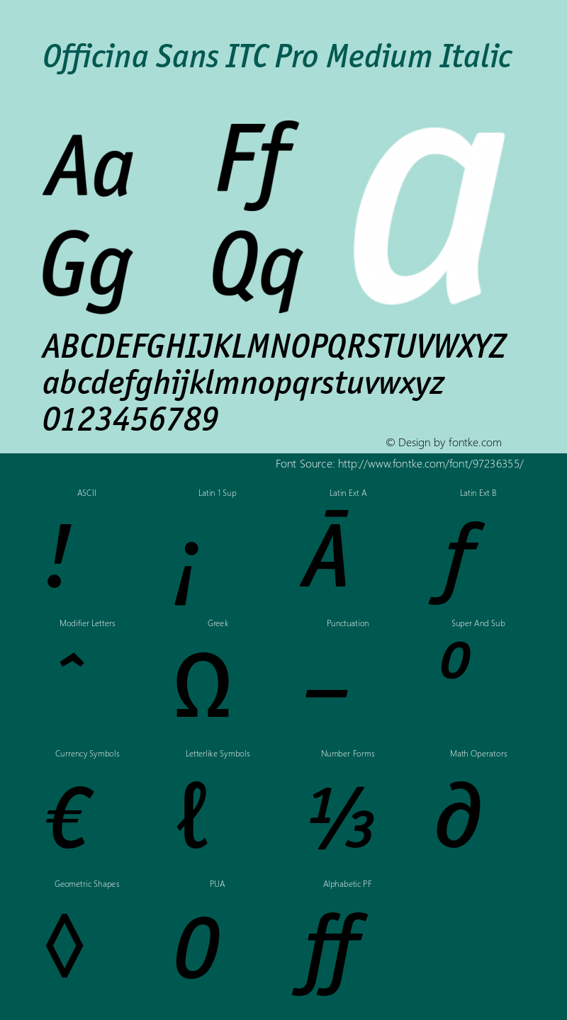 OfficinaSansITCPro-MediumItalic Version 1.00 Font Sample