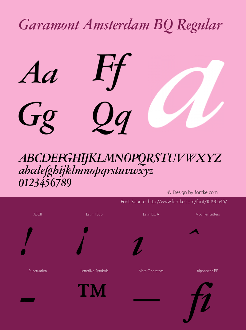 Garamont Amsterdam BQ Regular 001.000 Font Sample