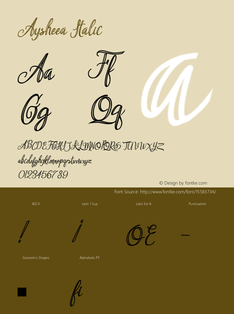 Aysheea Italic Version 1.000 2015 initial release Font Sample