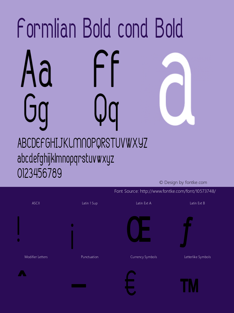 Formlian Bold cond Bold Version 1.000 Font Sample