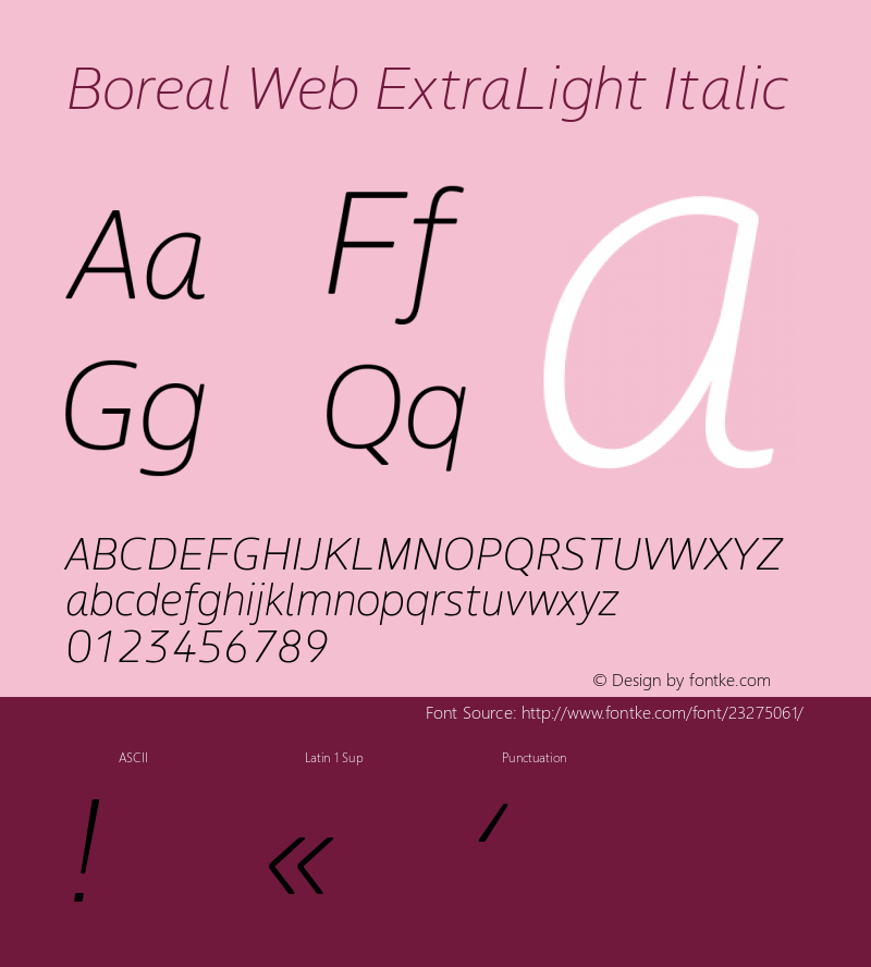 Boreal Web ExtraLight Italic Version 1.001;PS 1.1;hotconv 1.0.72;makeotf.lib2.5.5900; ttfautohint (v1.3) Font Sample