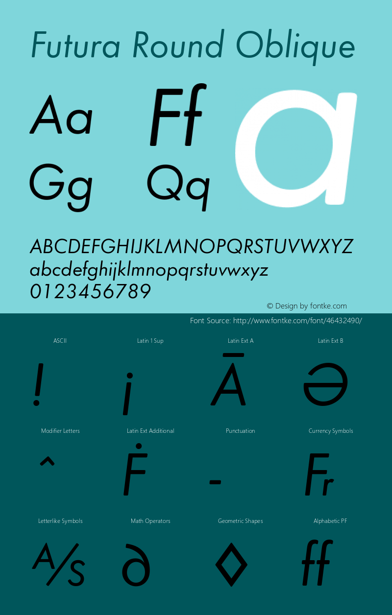 Futura Round Oblique Version 1.10 Font Sample