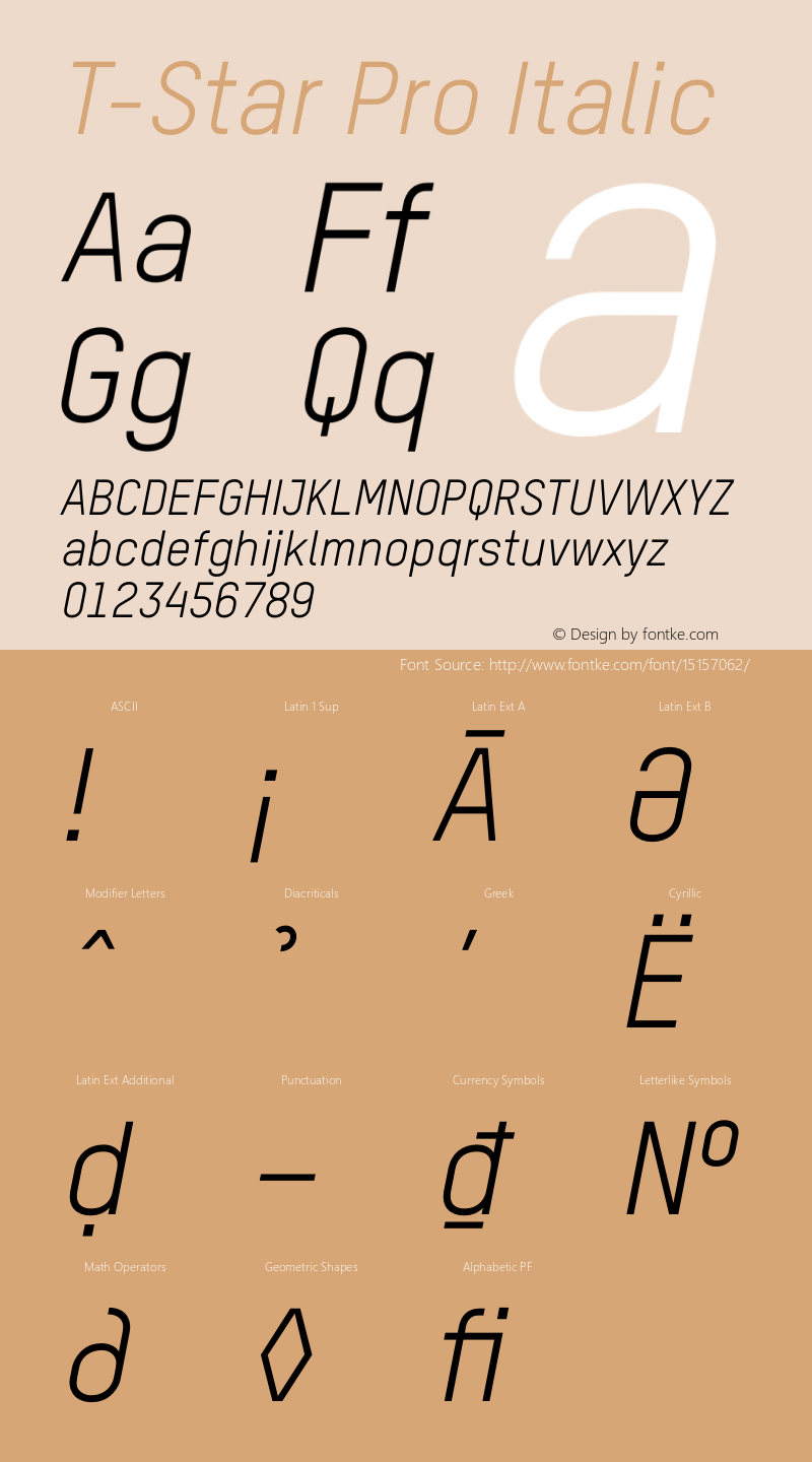 T-Star Pro Italic Version 3.000 Font Sample