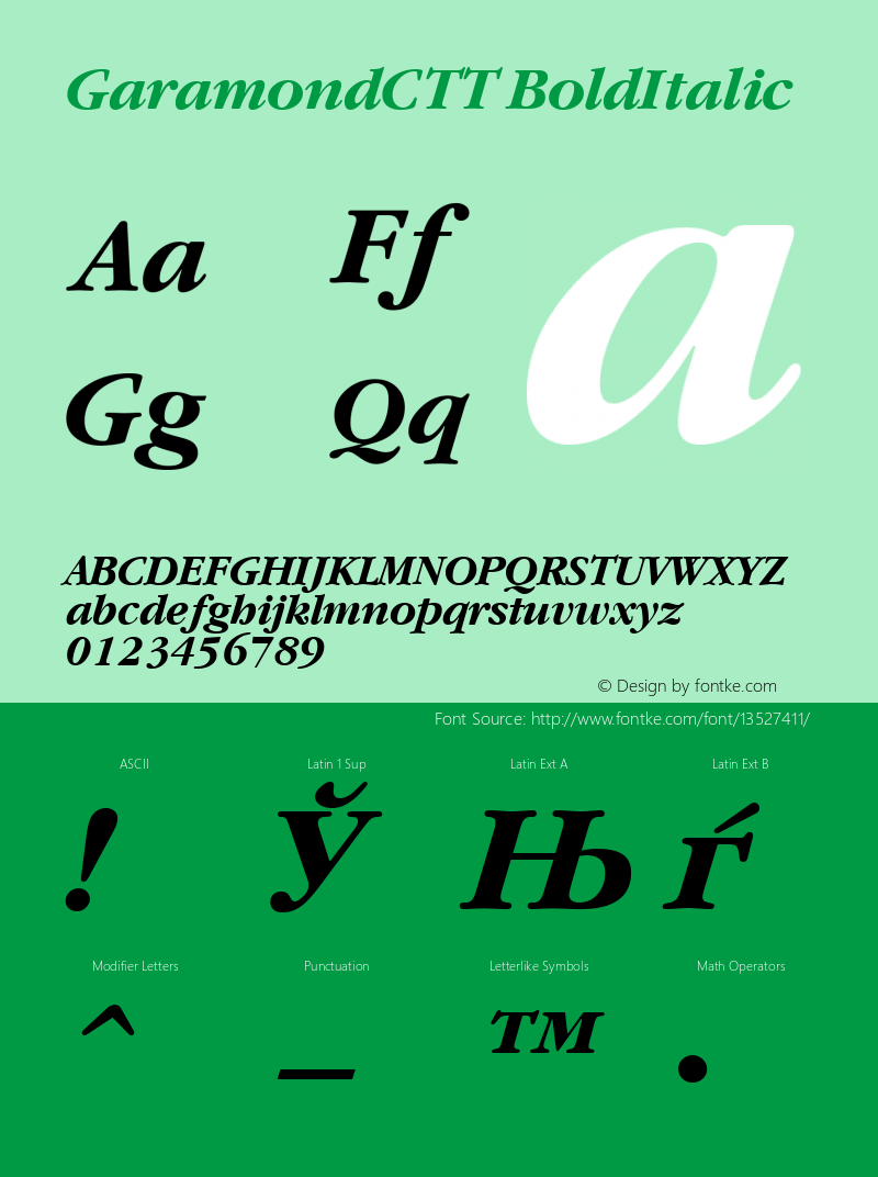 GaramondCTT BoldItalic 1.100.000 Font Sample