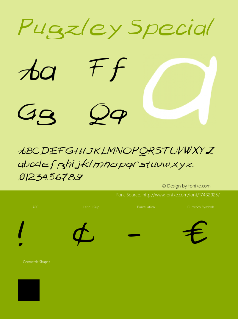 Pugzley Special Version 001.000 Font Sample