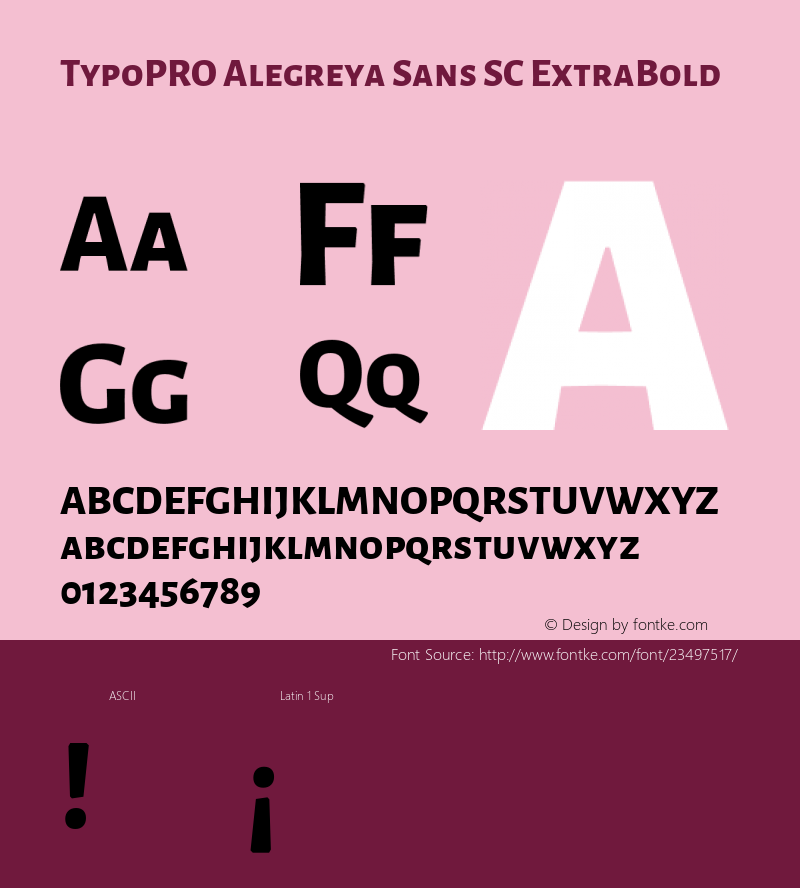 TypoPRO Alegreya Sans SC ExtraBold Version 1.001;PS 001.001;hotconv 1.0.70;makeotf.lib2.5.58329 DEVELOPMENT; ttfautohint (v0.97) -l 8 -r 50 -G 200 -x 17 -f dflt -w G -W Font Sample