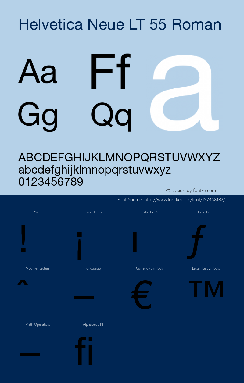 Helvetica LT 55 Roman Version 6.70; 2006 Font Sample