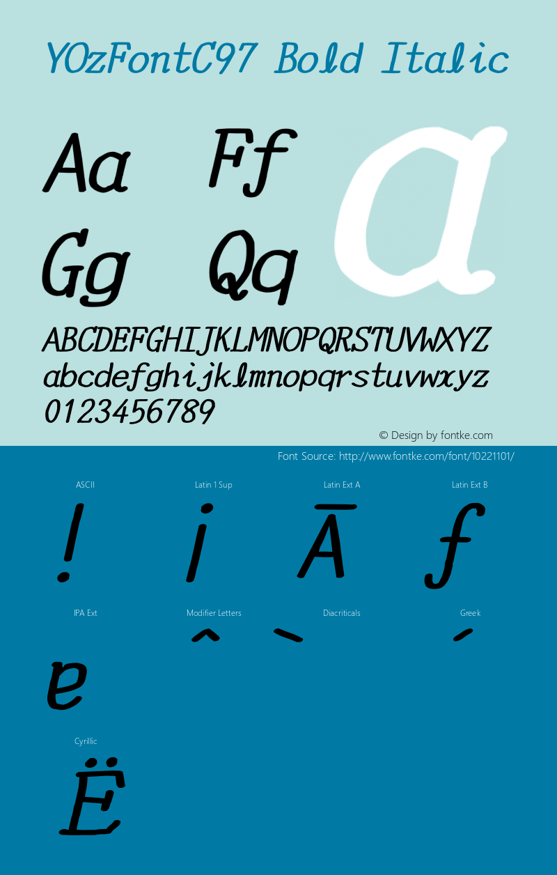 YOzFontC97 Bold Italic Version 12.03 Font Sample