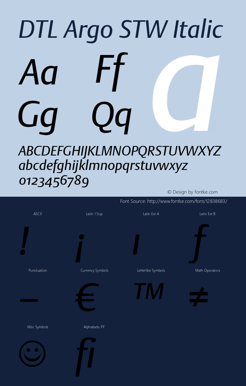 DTL Argo STW Italic Version 001.000 Font Sample