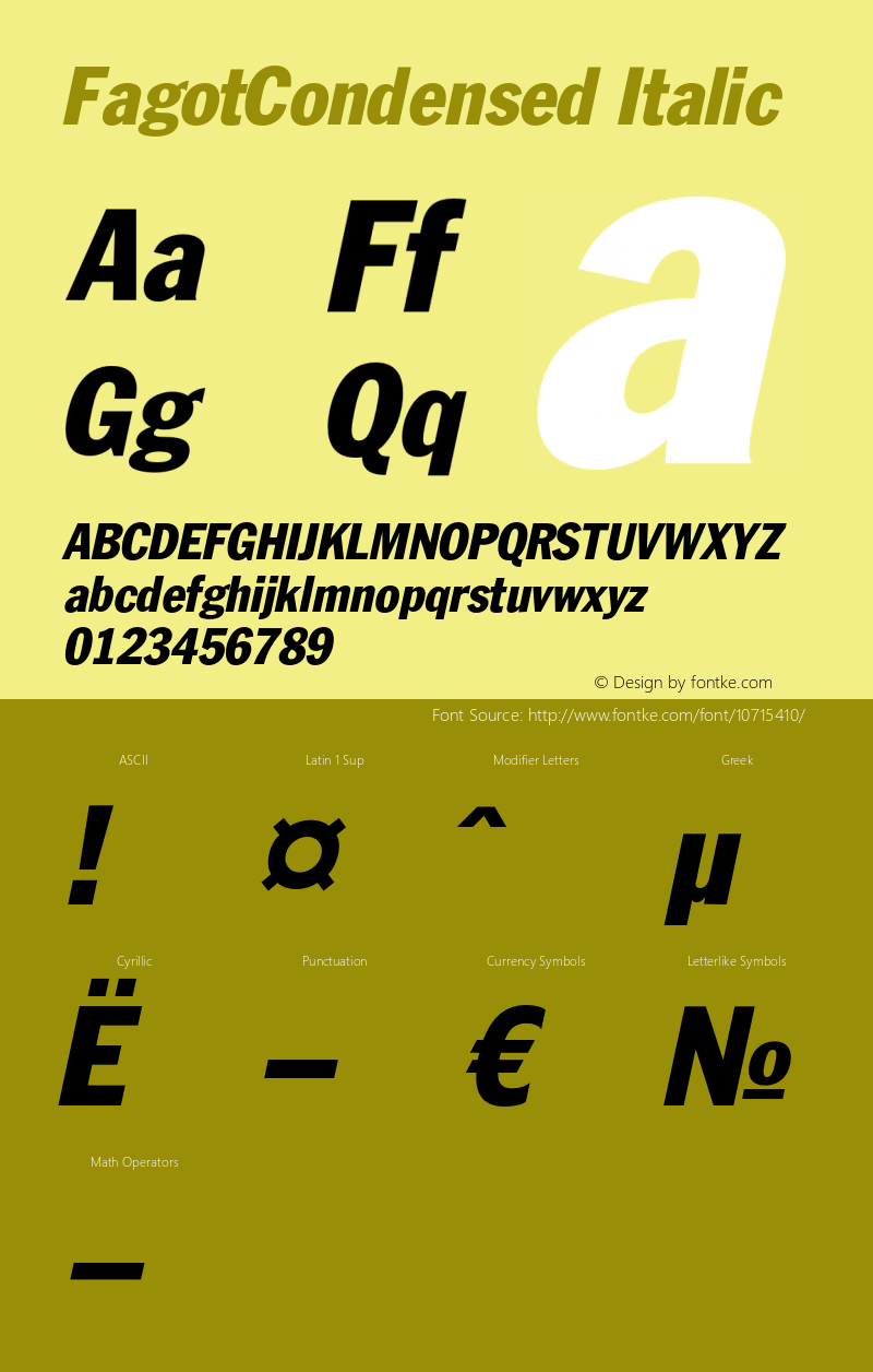 FagotCondensed Italic OTF 1.0;PS 001.001;Core 116;AOCW 1.0 161 Font Sample