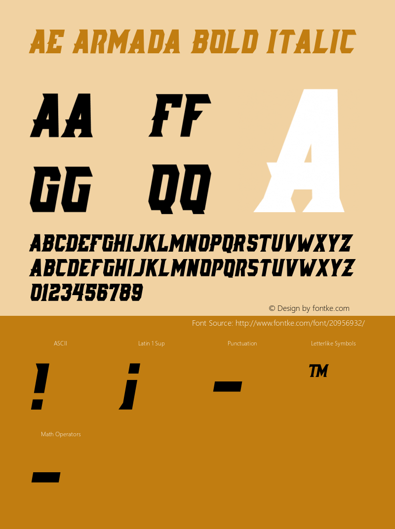 AE Armada Bold Italic Version 1.000;PS 001.000;hotconv 1.0.88;makeotf.lib2.5.64775 Font Sample