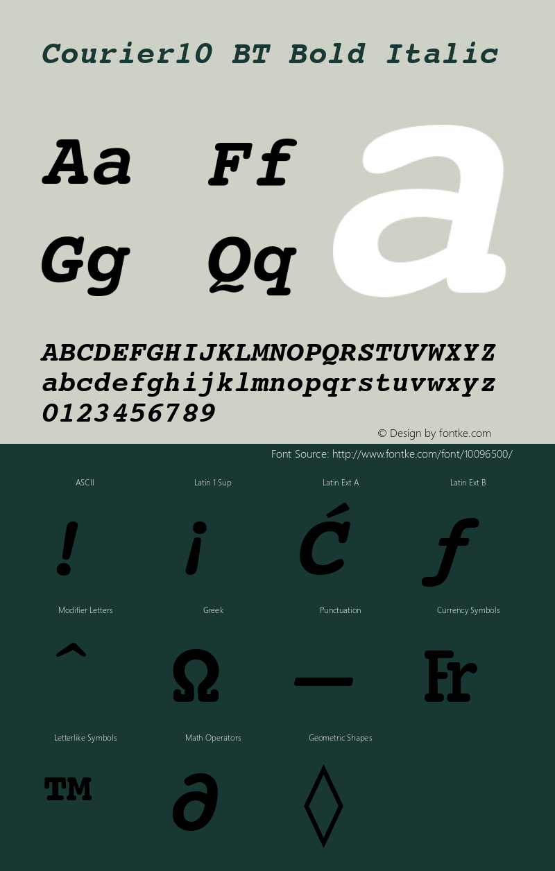 Courier10 BT Bold Italic Version 2.001 mfgpctt 4.4 Font Sample