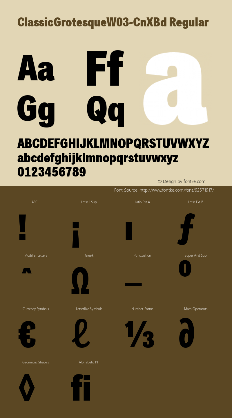 Classic Grotesque W03 Cn XBd Version 1.00 Font Sample