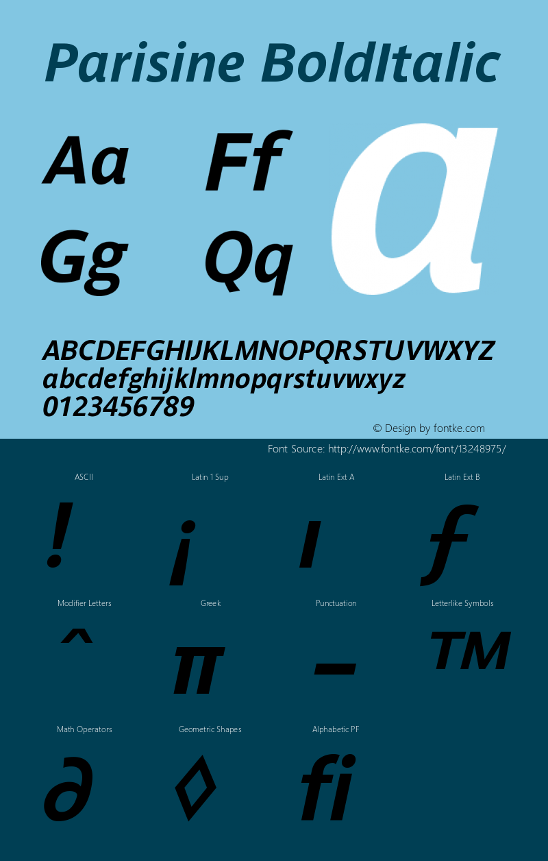 Parisine BoldItalic Version 001.000 Font Sample