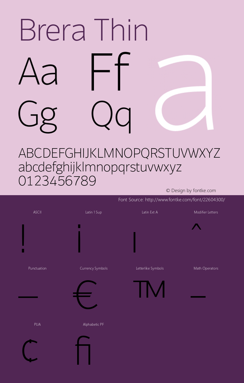 Brera-Thin Version 001.002 Font Sample