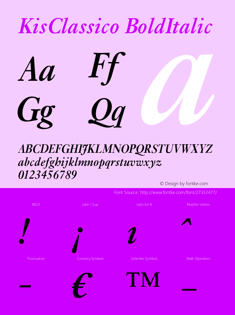 KisClassico Bold Italic Version 2.01 Font Sample