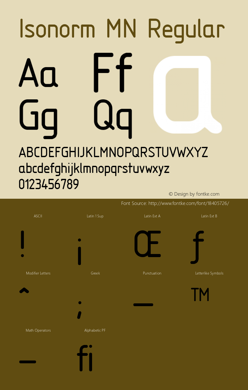 Isonorm MN Regular Version 001.004 Font Sample