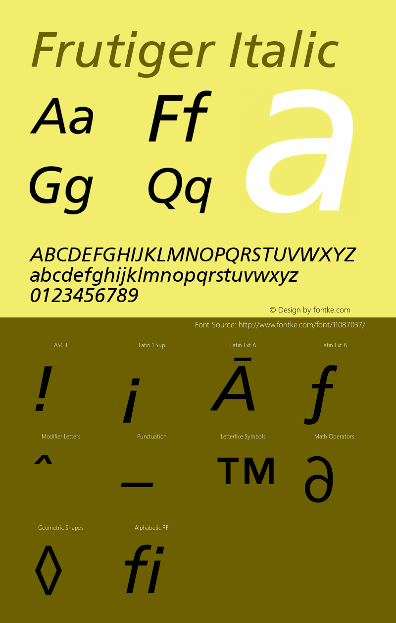 Frutiger Italic Version 001.000 Font Sample