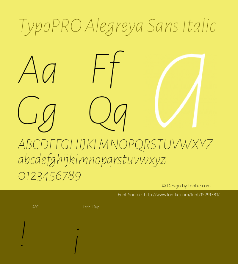 TypoPRO Alegreya Sans Italic Version 1.000;PS 001.000;hotconv 1.0.70;makeotf.lib2.5.58329 DEVELOPMENT Font Sample
