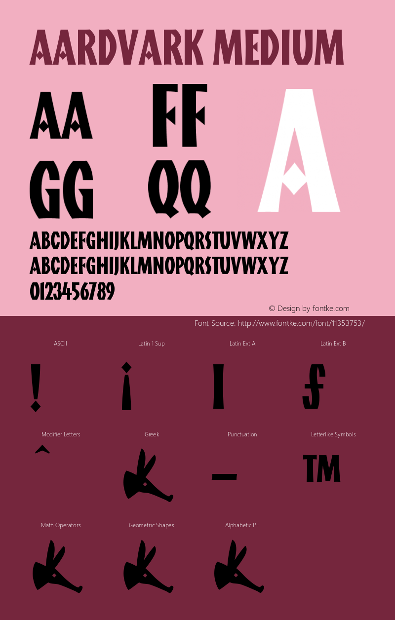 Aardvark Medium Version 001.000 Font Sample