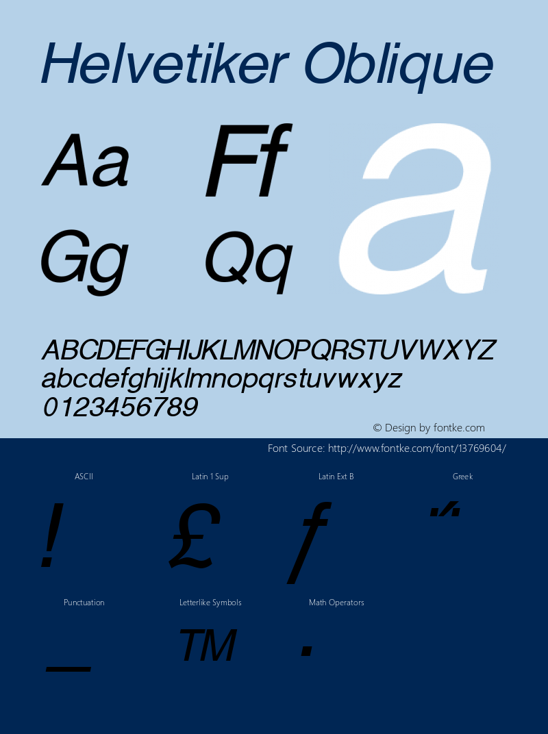 Helvetiker Oblique Version 1.00 2004 initial release Font Sample