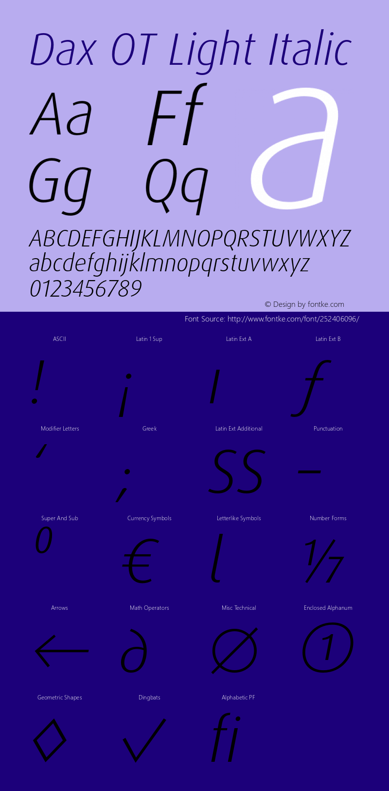 Dax OT Light Italic Version 7.504; 2005; Build 1025图片样张