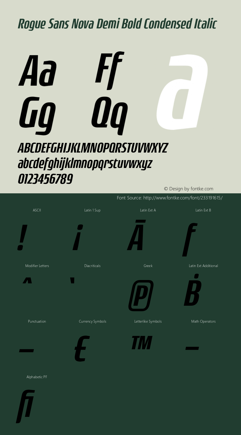 Rogue Sans Nova Demi Bold Condensed Italic Version 4.000;PS 004.000;hotconv 1.0.88;makeotf.lib2.5.64775图片样张