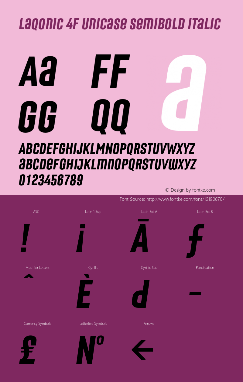 Laqonic 4F Unicase SemiBold Italic 1.0 Font Sample