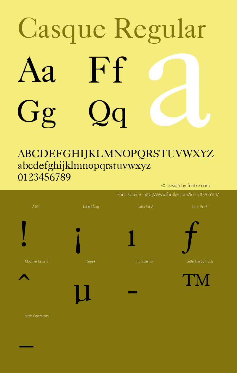 Casque Regular Macromedia Fontographer 4.1.5 5/17/98 Font Sample