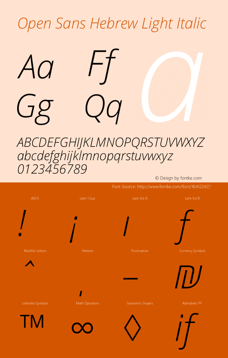 Open Sans Hebrew Light Italic Version 2.001;PS 002.001;hotconv 1.0.70;makeotf.lib2.5.58329 Font Sample