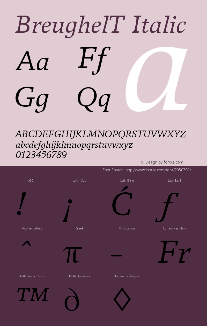 BreughelT Italic Version 001.005 Font Sample