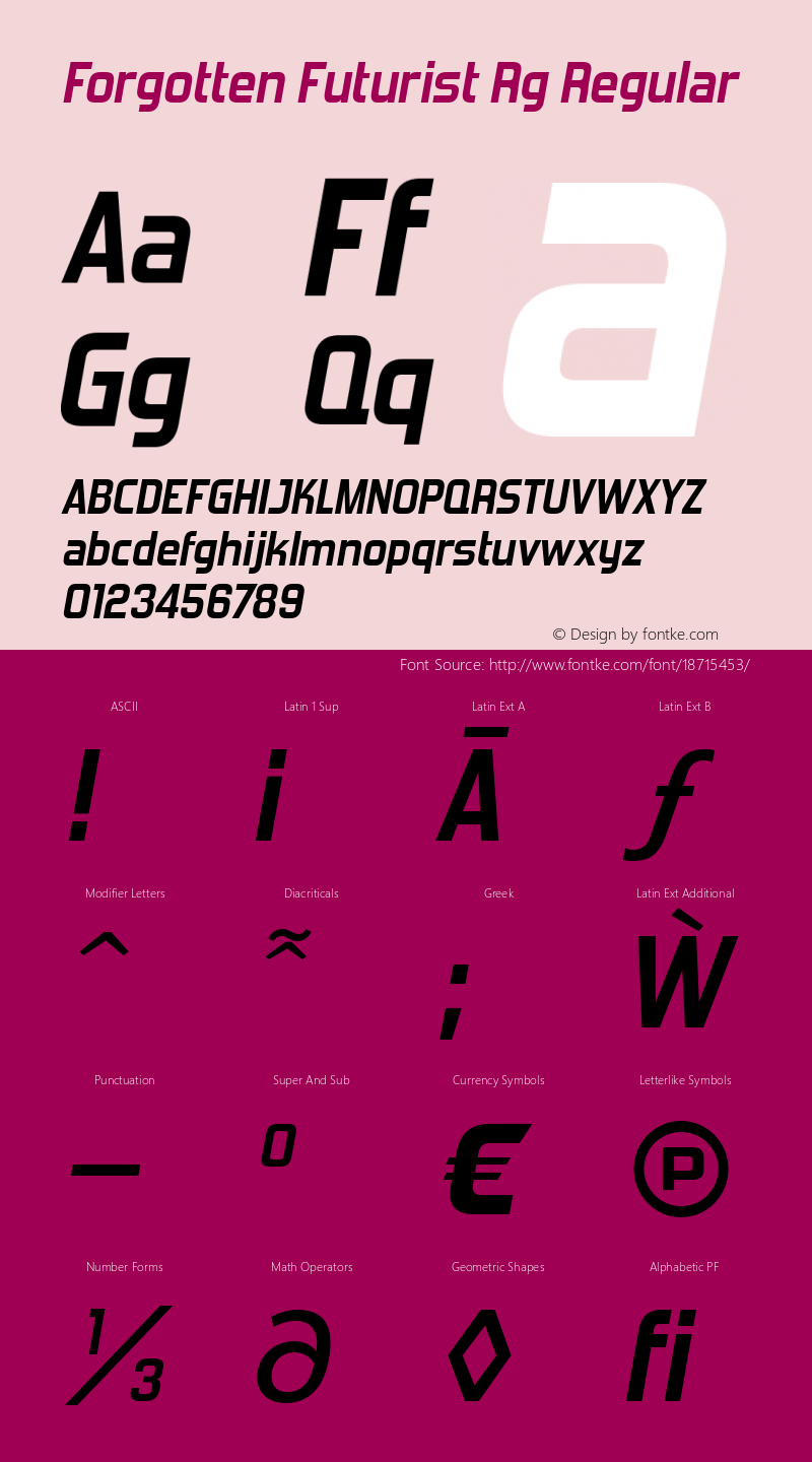 Forgotten Futurist Rg Regular Version 6.001 Font Sample