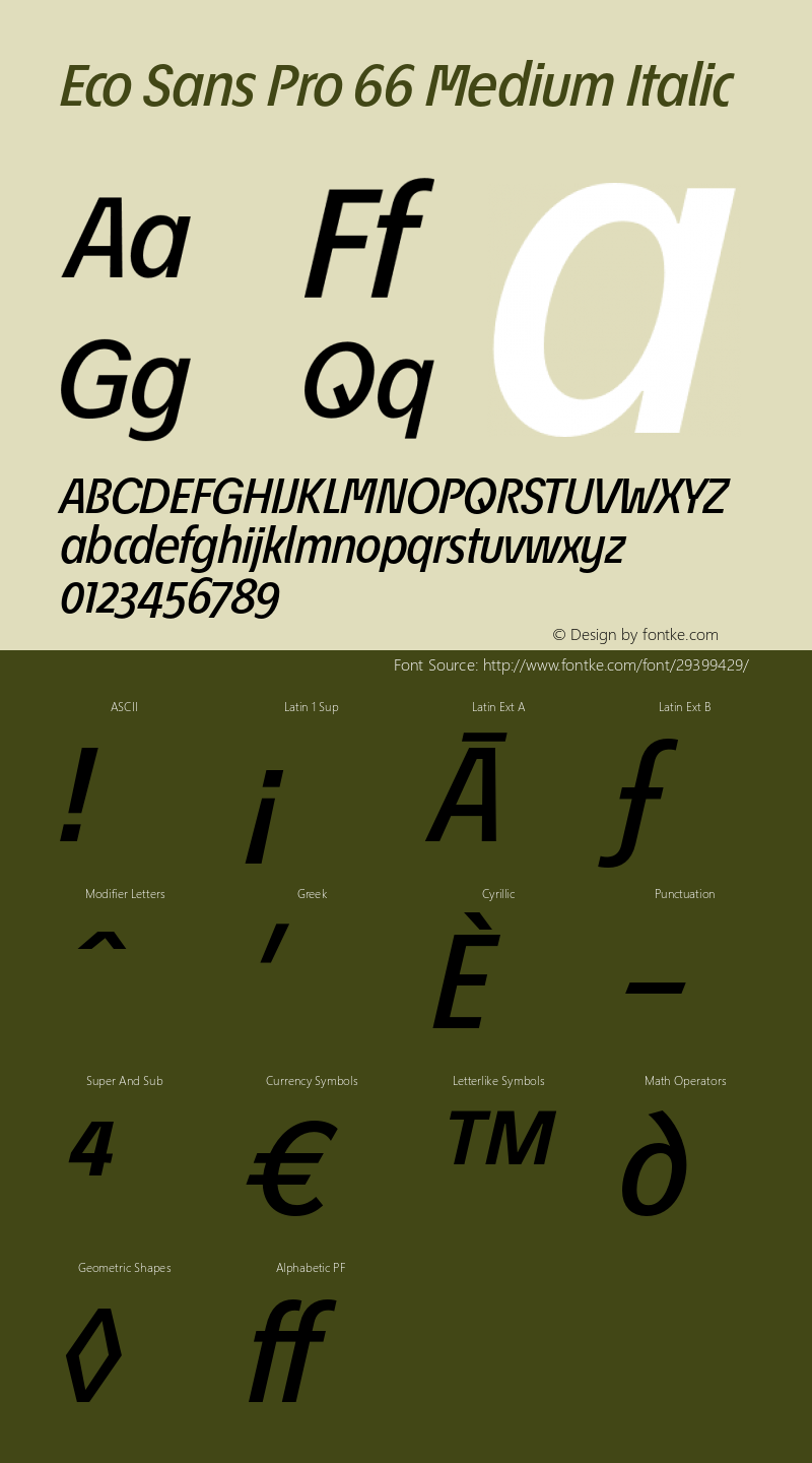 Éco Sans Pro 66 Medium Italic Version 3.007 Font Sample