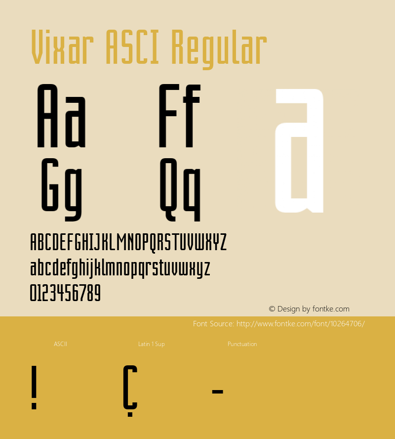 Vixar ASCI Regular Version 0.77 Font Sample