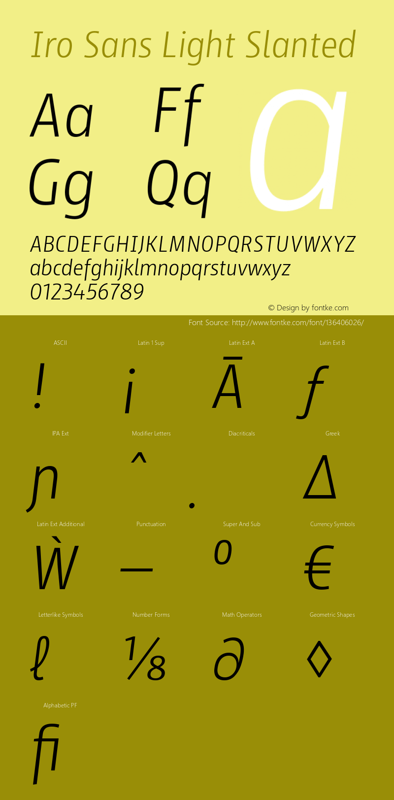 Iro Sans Light Slanted Version 2.001 Font Sample