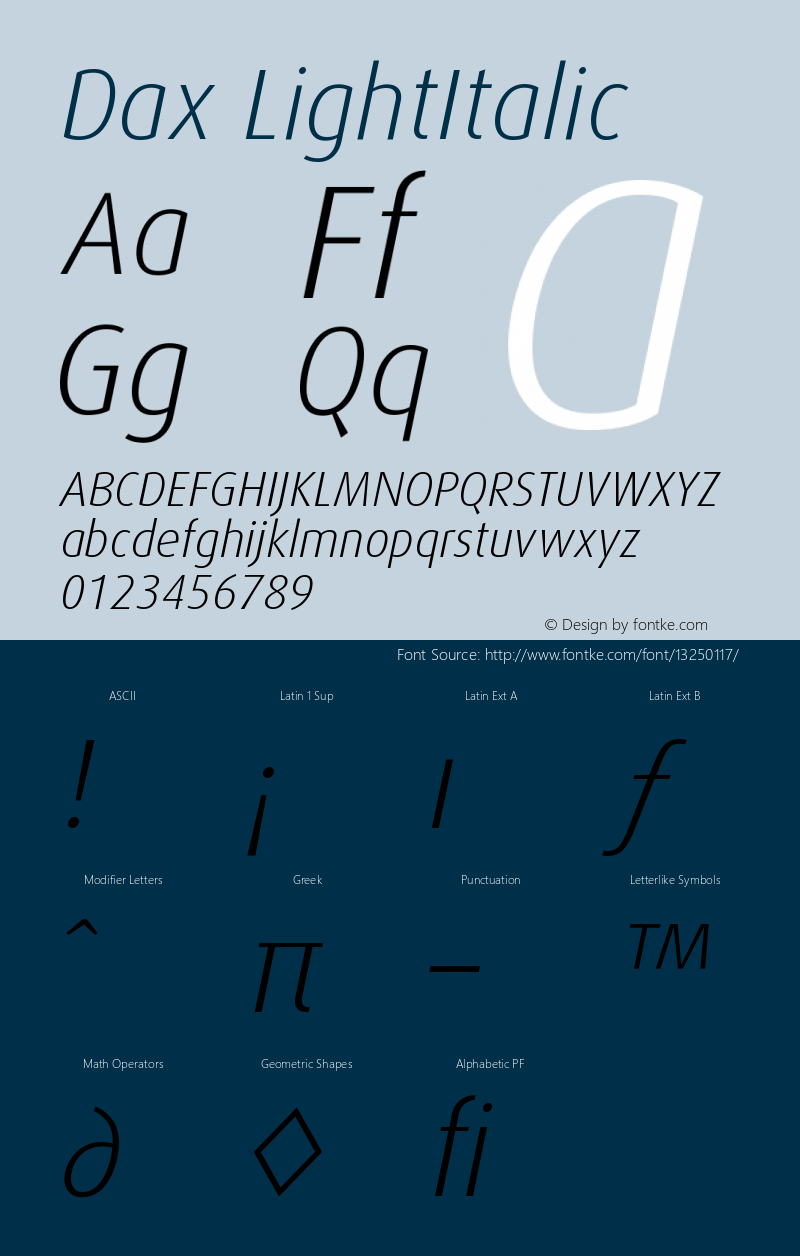 Dax LightItalic Version 001.000 Font Sample