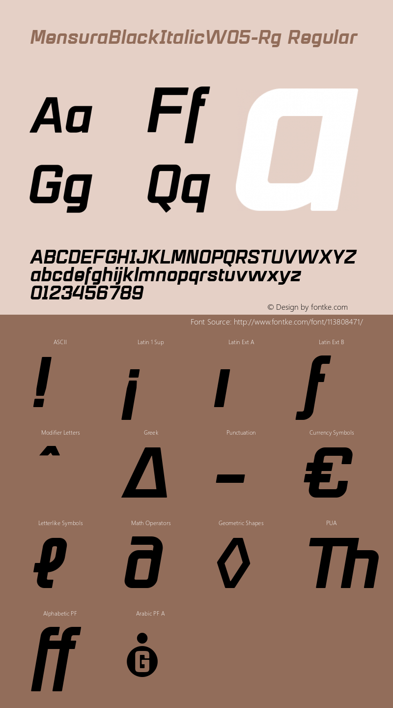 Mensura Black Italic W05 Rg Version 1.0 Font Sample