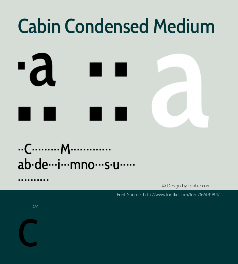 Cabin Condensed Medium Version 1.006 Font Sample